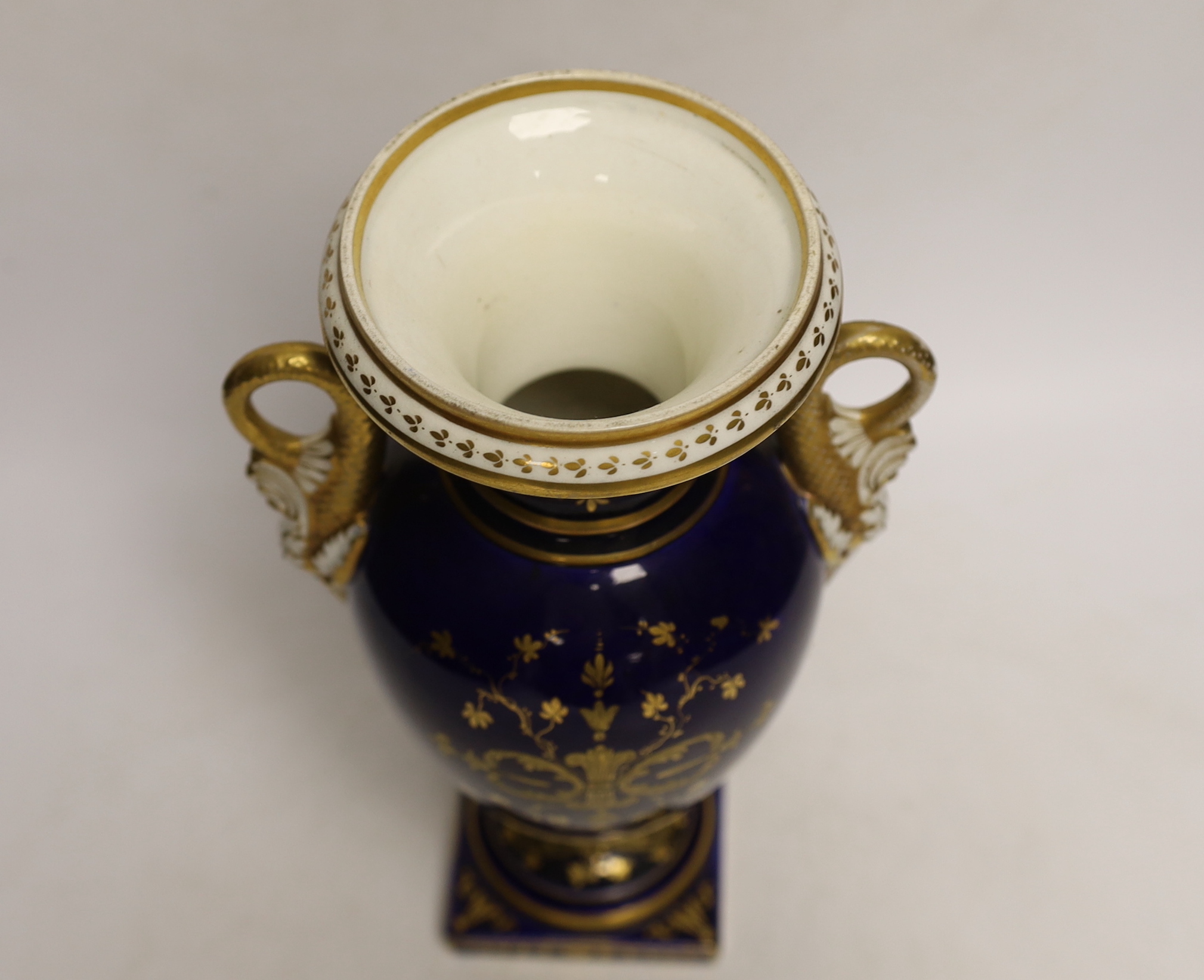 An English porcelain vase, c.1825, (label on base), exhibited at Grosvenor House Antiques Fair, 26.5cm